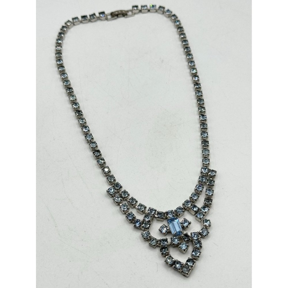 Vintage blue glass rhinestone collar necklace - Picture 3 of 6